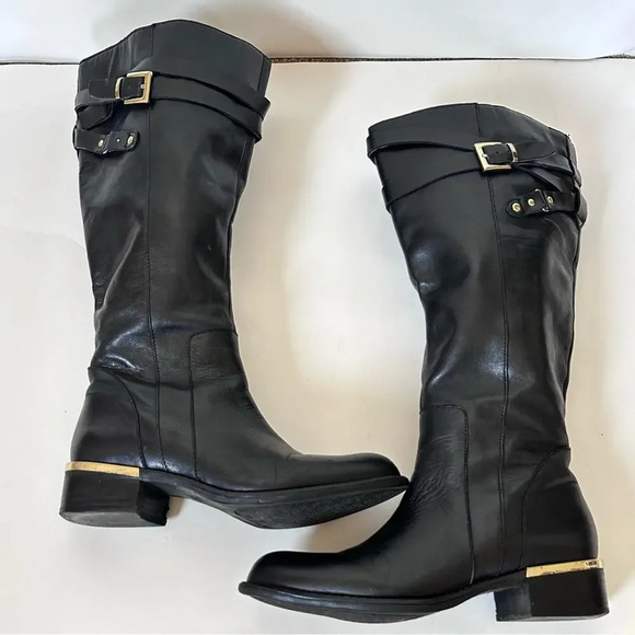 Franco Sarto Shoes - Franco Sarto Celeste Leather Knee High Boots Womens Size 6 M-W/C Black Gold